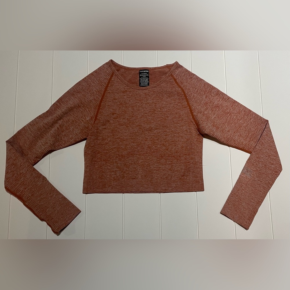 Victoria’s Secret PINK Orange Seamless Long Sleeve Crop Workout Top Size L